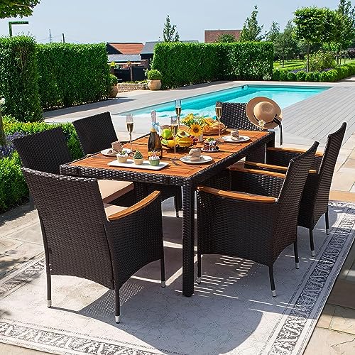 Devoko 7 PCS Patio Dining Set, Acacia Wood