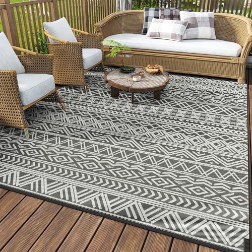 MontVoo Waterproof Reversible Outdoor Rug 5x8ft Grey Decor