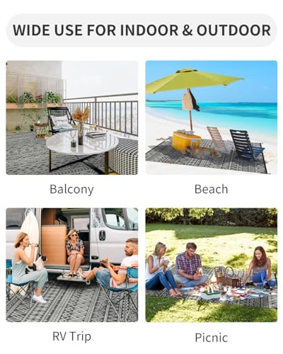 MontVoo Waterproof Reversible Outdoor Rug 5x8ft Grey Decor