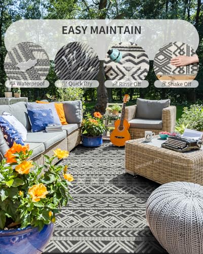 MontVoo Waterproof Reversible Outdoor Rug 5x8ft Grey Decor