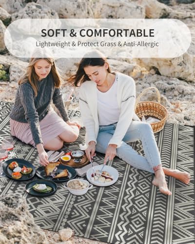 MontVoo Waterproof Reversible Outdoor Rug 5x8ft Grey Decor