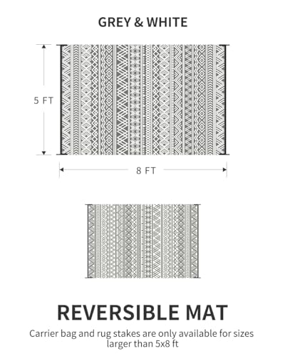 MontVoo Waterproof Reversible Outdoor Rug 5x8ft Grey Decor