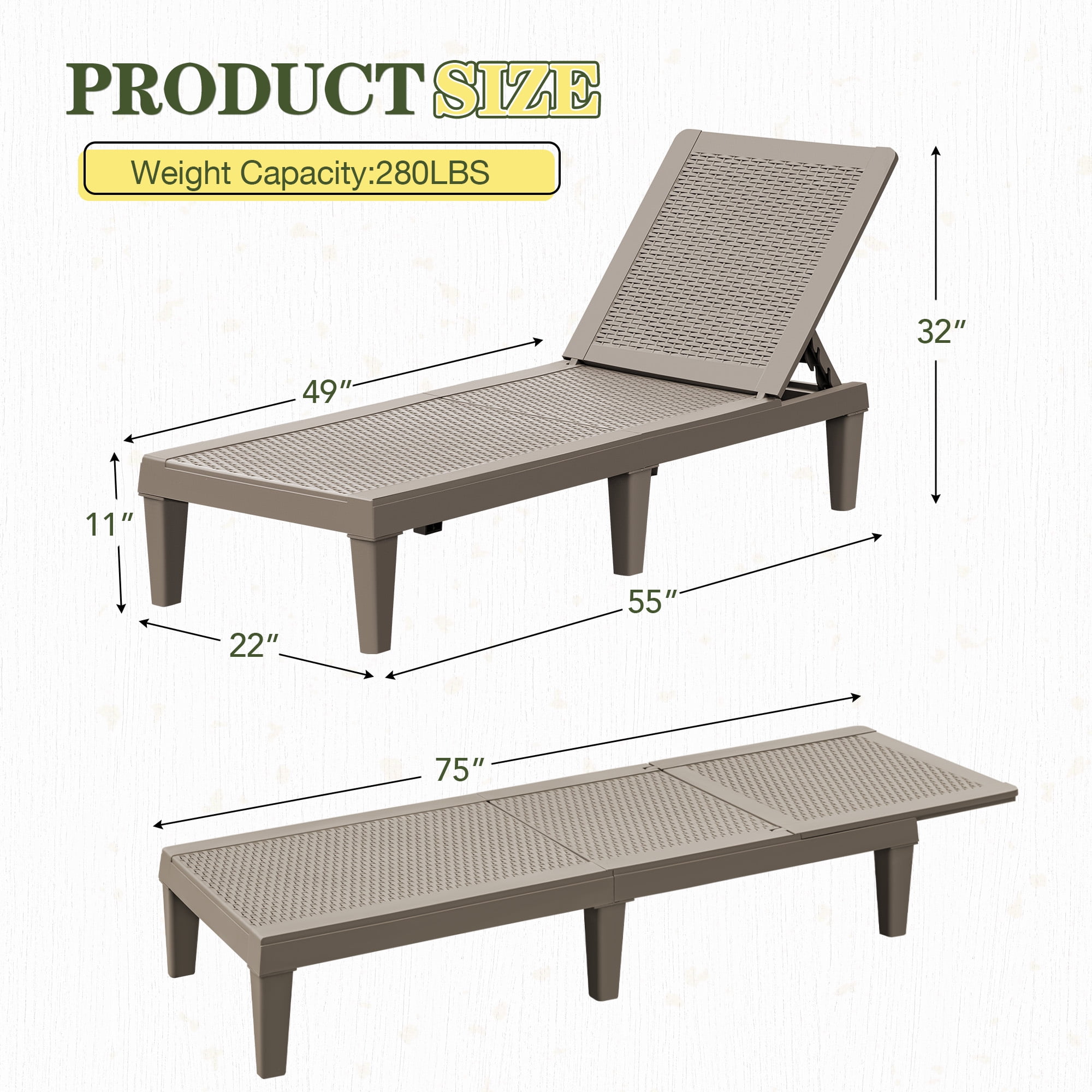Vineego Set of 2 Outdoor Chaise Lounge Chairs