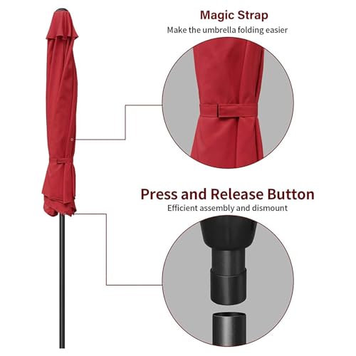 9' Red Patio Umbrella with Tilt/Crank for Garden