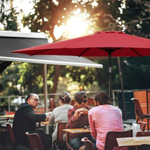 9' Red Patio Umbrella with Tilt/Crank for Garden