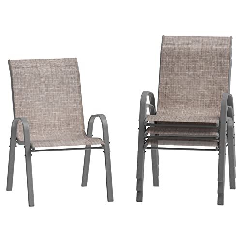 4 Pack All-Weather Stackable Outdoor Dining Chairs, Light Brown