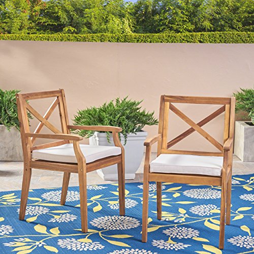 Christopher Knight Teak Dining Chair Set, Cream Cushion