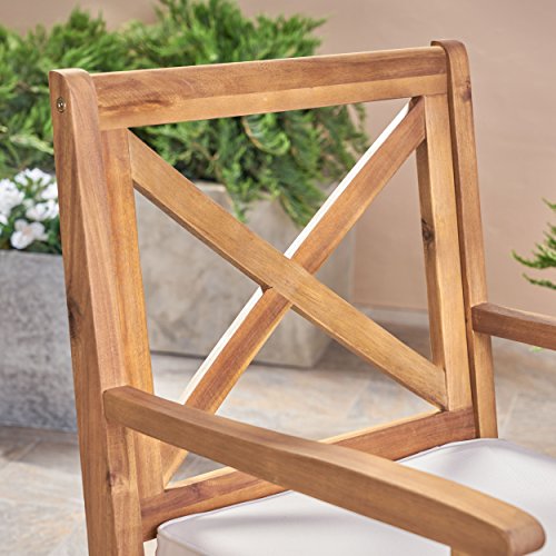 Christopher Knight Teak Dining Chair Set, Cream Cushion