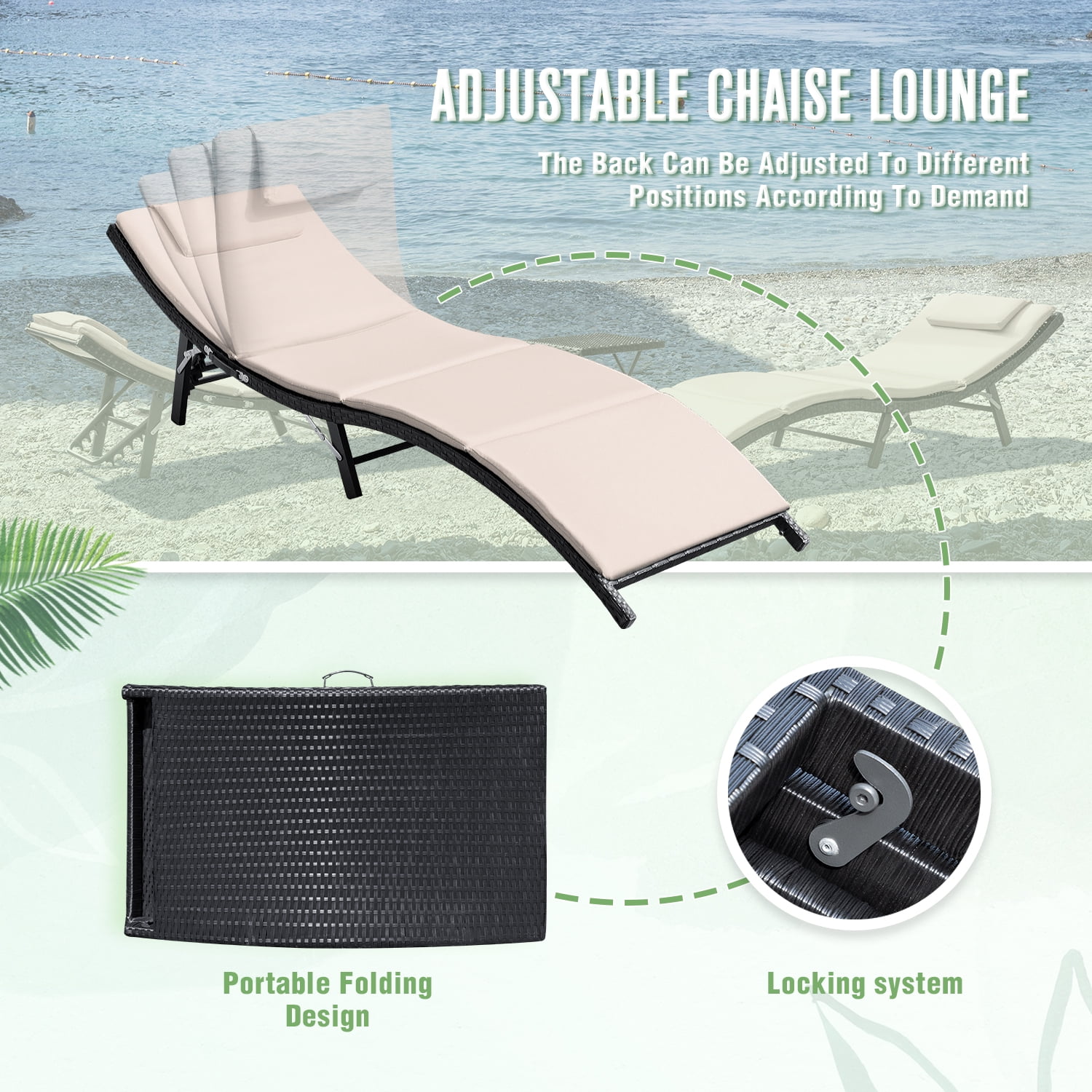 Devoko 3 Piece Patio Outdoor Chaise Lounge Chair