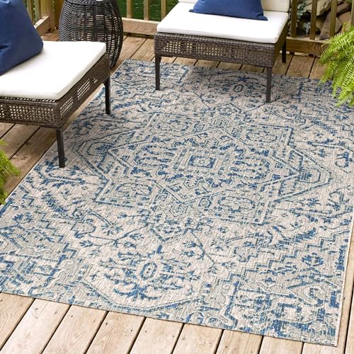 Estrella Bohemian Medallion Navy/Gray Indoor/Outdoor Area Rug