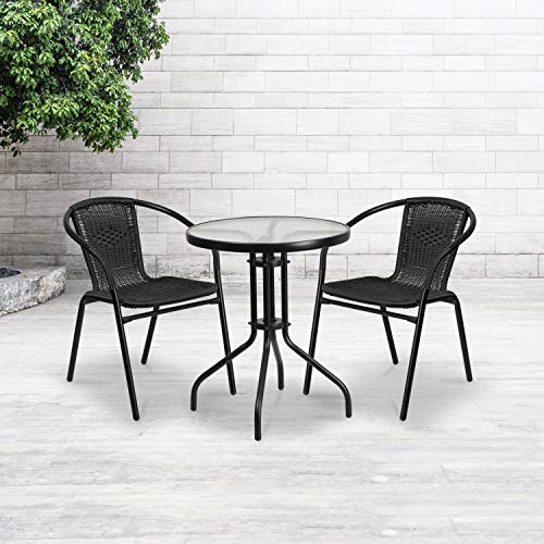 2 Pack Black Rattan Stack Chairs for Restaurants