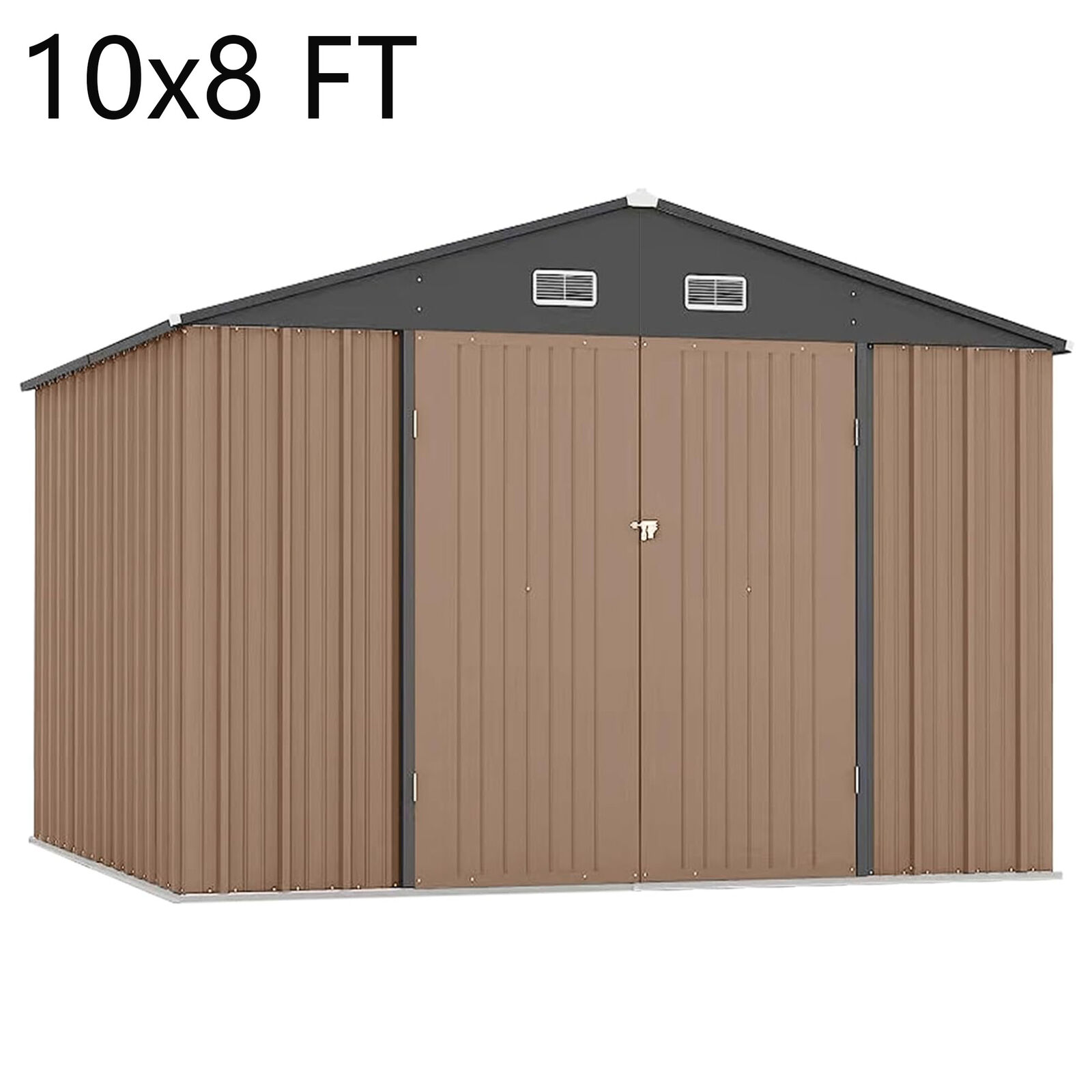 10x8 FT Metal Outdoor Storage Shed with Lockable Doors
