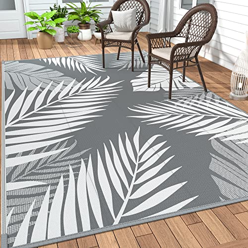 GENIMO Outdoor Waterproof Rug 9' x 12' Grey&White