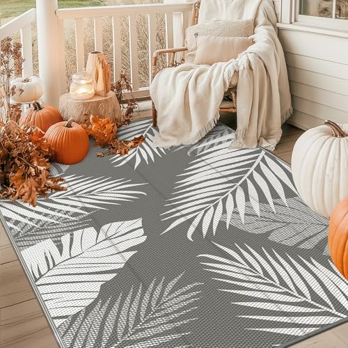 GENIMO Outdoor Waterproof Rug 9' x 12' Grey&White
