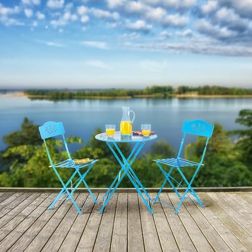 Alpine Corporation Blue Bistro Set, Table 24x24, Chair 17x18x33