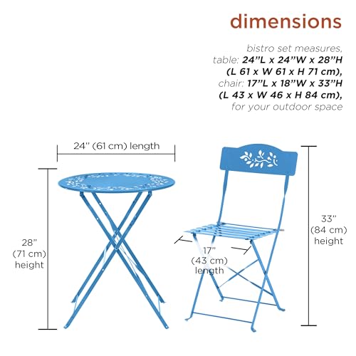 Alpine Corporation Blue Bistro Set, Table 24x24, Chair 17x18x33