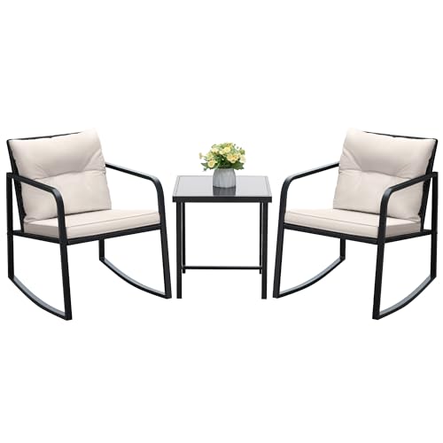 Devoko 3 Piece Wicker Rocking Bistro Set Garden Furniture