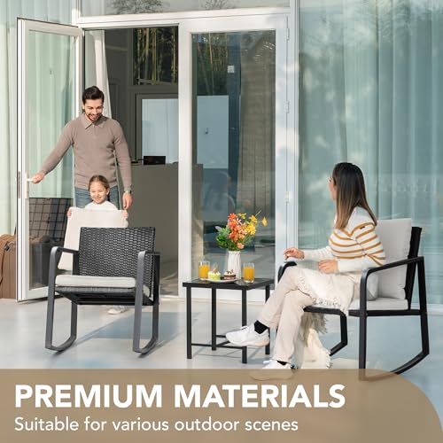 Devoko 3 Piece Wicker Rocking Bistro Set Garden Furniture