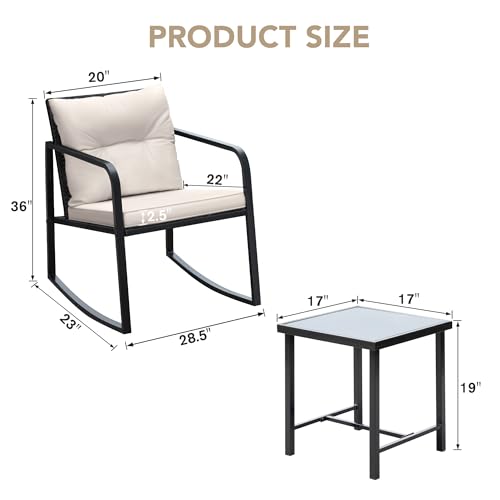 Devoko 3 Piece Wicker Rocking Bistro Set Garden Furniture