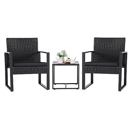 Flamaker 3-Piece Wicker Patio Conversation Set (Black)