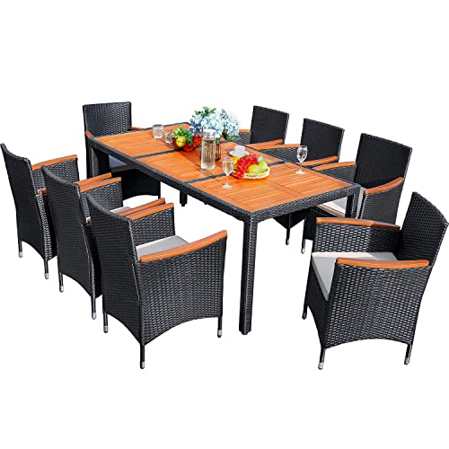 Outdoor Acacia Wood Patio Dining Set with Soft Cushions
