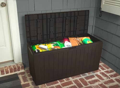 Brown Resin Deck Box for Patio Furniture Organization