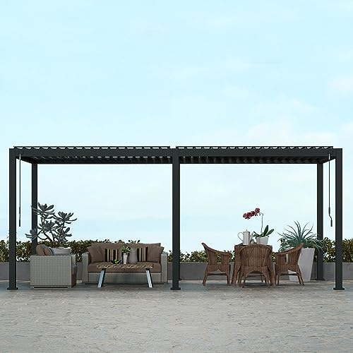 Adjustable Roof Louvered Pergola for Garden Patio, Charcoal