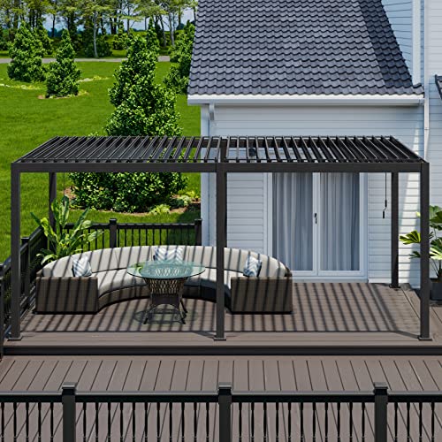 Adjustable Roof Louvered Pergola for Garden Patio, Charcoal