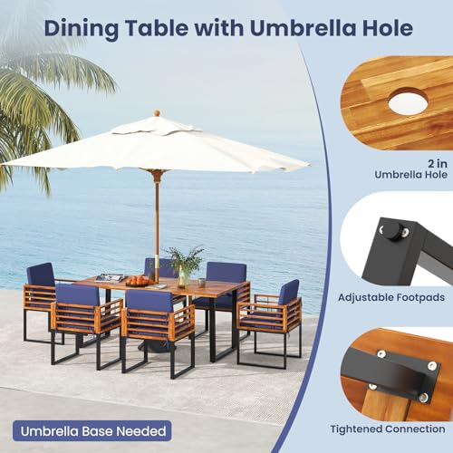 Tangkula 7 Piece Acacia Wood Patio Dining Set