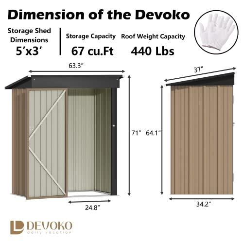 Devoko Lockable Metal Garden Shed Outdoor Storage 5x3FT