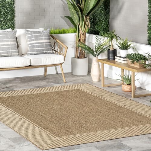 nuLOOM Light Brown Border Indoor/Outdoor Area Rug 5x8