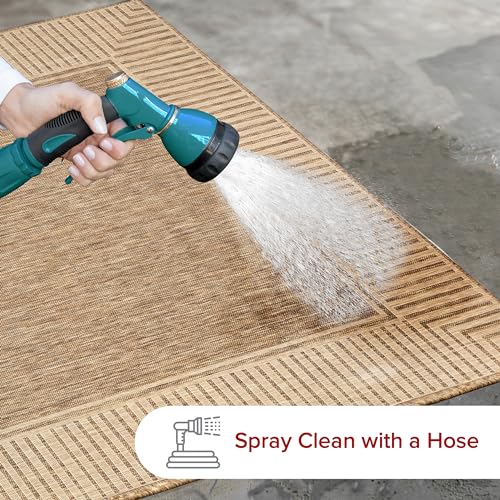 nuLOOM Light Brown Border Indoor/Outdoor Area Rug 5x8