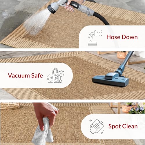 nuLOOM Light Brown Border Indoor/Outdoor Area Rug 5x8