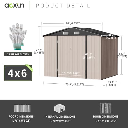 Aoxun Outdoor Metal Storage Shed for Garden, 6.4x4 FT