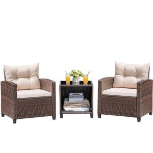 3-Piece Rattan Patio Furniture Set with Table