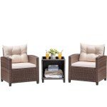 3-Piece Rattan Patio Furniture Set with Table
