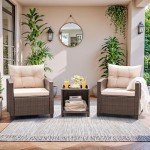 3-Piece Rattan Patio Furniture Set with Table