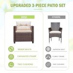 3-Piece Rattan Patio Furniture Set with Table
