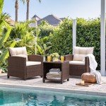 3-Piece Rattan Patio Furniture Set with Table