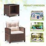 3-Piece Rattan Patio Furniture Set with Table