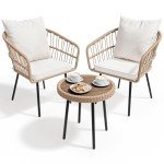3-Piece Outdoor Wicker Bistro Set with Cushions