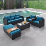 6-Piece Peacock Blue Rattan Patio Furniture Set