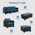 6-Piece Peacock Blue Rattan Patio Furniture Set