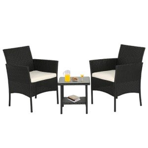 Black Wicker Outdoor Patio Furniture Set of 3