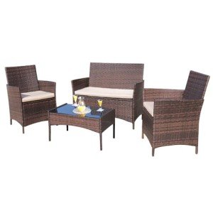 Brown and Beige 4-Piece Rattan Patio Set