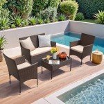 Brown and Beige 4-Piece Rattan Patio Set
