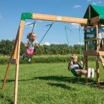 Cedar Wood Swing Set with Slide and Accessories