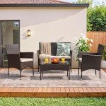 Brown and Beige 4-Piece Rattan Patio Set