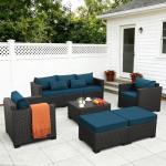 Peacock Blue 6-Piece Rattan Patio Furniture Set