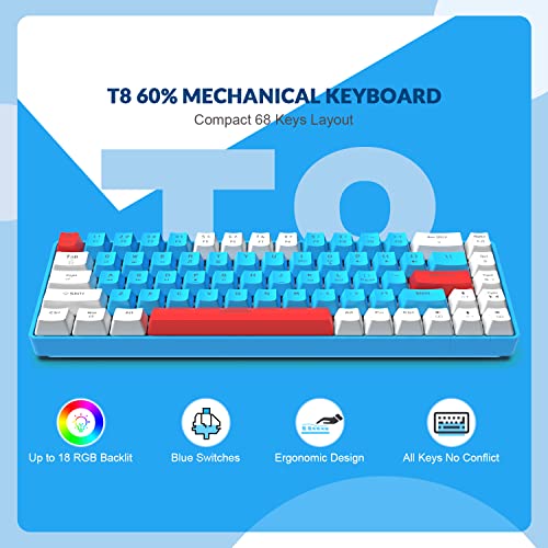 ZIYOU LANG Gaming Keyboard: 65% TKL Tactile Blue